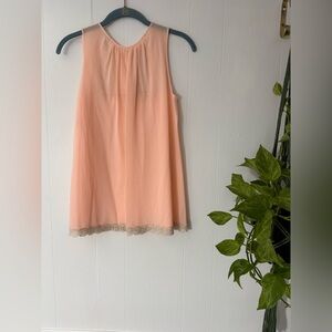 Vintage Lorraine Peach Sheer Sleep Slip Tank Top Shirt Lace Cottage Peasant XS